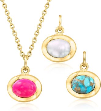 Ross-Simons Multi-Gemstone and 18kt Gold Over Sterling Jewelry Set: Cable-Chain Necklace and 3 Interchangeable Oval Pendants