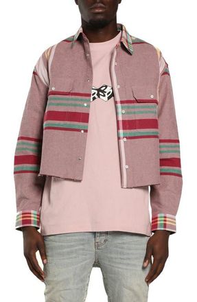 Purple Plaid Crop Snap-Up Shirt in Pink Multi at Nordstrom, Size Xx-Large