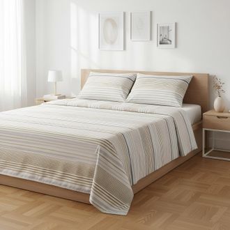 KASANOVA Completo letto matrimoniale righe beige grigie