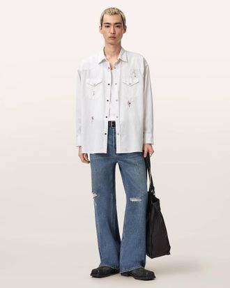 AllSaints Cotton Portman Oversized Embroidered Shirt, Size: XXL