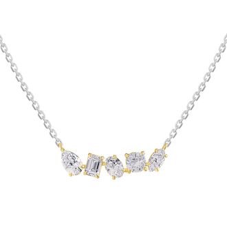 Diamond2Deal 925 Sterling Silver 2 Ct Multi Shape Lab Grown Diamond Pendant Necklace 18