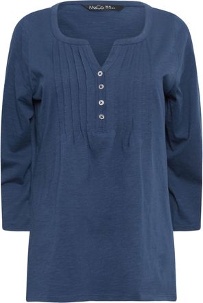 M&Co Navy Blue Cotton Henley Top - Womens
