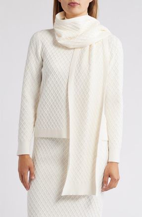 Anne Klein Diamond Stitch Scarf Mock Neck Sweater in White Dove at Nordstrom, Size X-Large