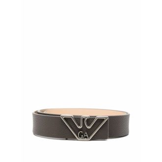 Emporio Armani Riem met logoplaat - Dames - Accessoires - Grijs - Maat: 95 CM Leer