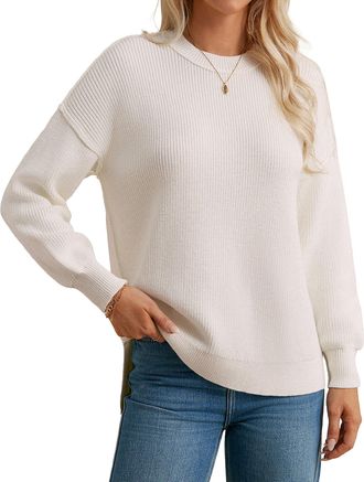 Grace Karin Jumpers for Women UK Casual Comfortable Crew Neck Knit Long Sleeve Tops for Outdoor XXL Ivory