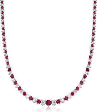 Ross-Simons Ruby and Diamond Tennis Necklace in Sterling Silver