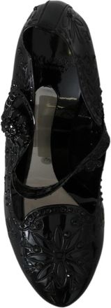 Dolce & Gabbana Black Floral Crystal CINDERELLA Heels Womens Shoes