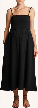 Nom Maternity The Easy Smocked Maternity Midi Dress in Black at Nordstrom, Size Medium