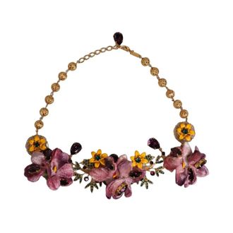 Dolce & Gabbana Bloemenversierde Ketting - Dames - Kettingen - Veelkleurig - ONE Size - Katoen - Accessoires