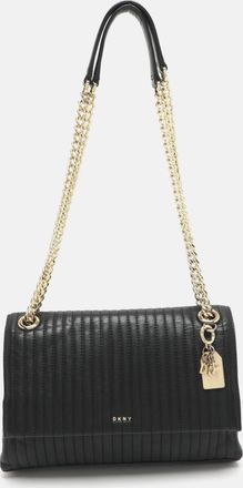 DKNY Dkny Black Pinstripe Quilted Leather Shoulder Bag