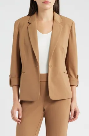 Anne Klein Roll-Tab Sleeve Jacket in Vicuna at Nordstrom, Size X-Small