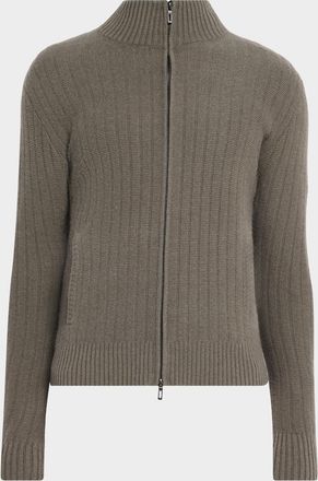 Neiman Marcus Men & apos;s Cashmere Wide-Rib Mock Neck Full-Zip Sweater