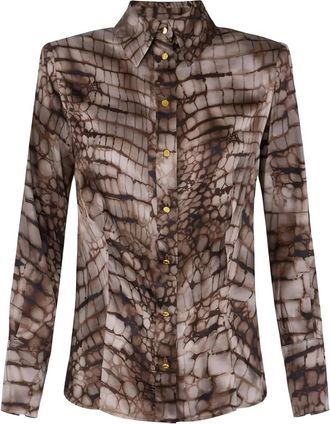 Elisabetta Franchi alligator-print shirt - Brown