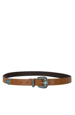 Fortela Thelma Turquoise Leather Belt in Light Brown at Nordstrom, Size 100