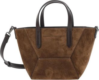 Brunello Cucinelli Duo Mini Bag - Dames - Handtassen - Bruin - ONE Size - Su&egrave;de - Tassen