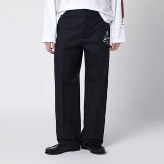 Gucci Pantaloni blu in cotone con stampa logo