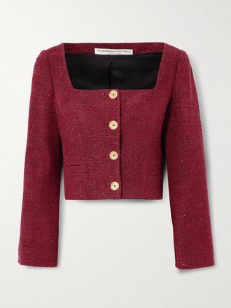 Alessandra Rich Giacca Cropped In Tweed Con Paillettes - Rosso
