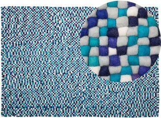 Beliani Area Rug Blue 160 x 230 cm Wool Felt Ball Hand-Woven AMDO