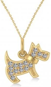 Allurez Diamond Puppy Dog Animal Lover Pendant Necklace 14K Yellow Gold (0.30ct)