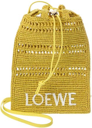 Loewe Drawstring Pocket Raffia & Leather Crossbody