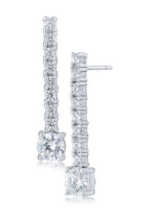 Kenneth Jay Lane Round Cubic Zirconia Linear Drop Earrings in Rhodium Plated at Nordstrom