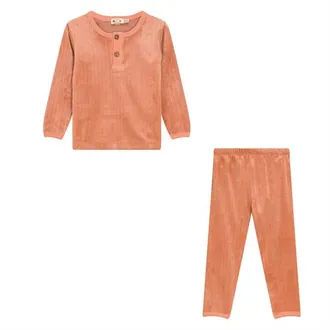 Mocha Ribbed Velour 2 Piece Long Sleeve and Pants Set in Papaya at Nordstrom, Size 18M