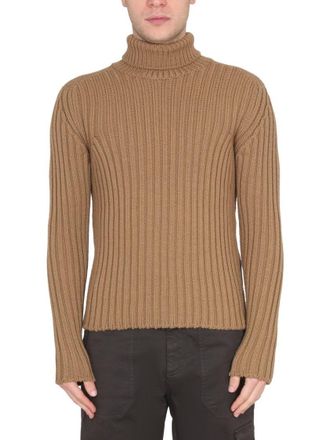 Ten c Brown Ribbed Turtleneck Sweater