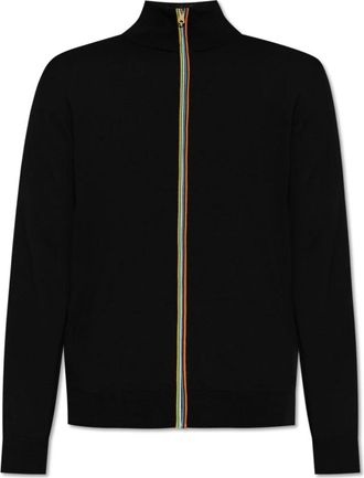 Paul Smith Signature Stripe Zip Cardigan - Heren - Vesten - Zwart - 2XL - Wol - Truien & Vesten