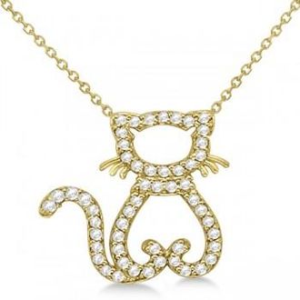 Allurez Diamond Cat Shaped Pendant Necklace 14k Yellow Gold (0.27ctw)