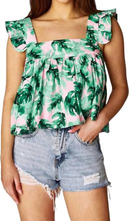 BuddyLove Kyle Ruffle Swing Tank Top In Green / Florals