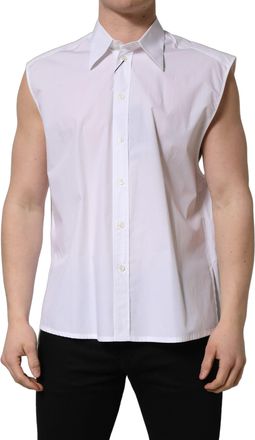 Dolce & Gabbana Mens White Cotton Sleeveless Formal Dress Shirt