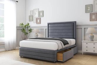 Sloomy Ashford Plush Divan Set 4 Drawers-26 Headboard-Footboard in Dark Grey | Size: Small Double