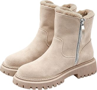 Generic Ankle Boots for Women Wide Fit Suede Walking Shoes Round Toe Waterproof Trekking Boots Lightweight Solid Cowboy Short Booties Comfy Casual Snow Boot