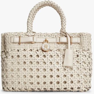 Tommy Hilfiger Womens Woven Leather Mini Tote Bag - White