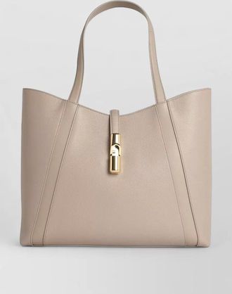Furla shopping goccia linen leather tote bag