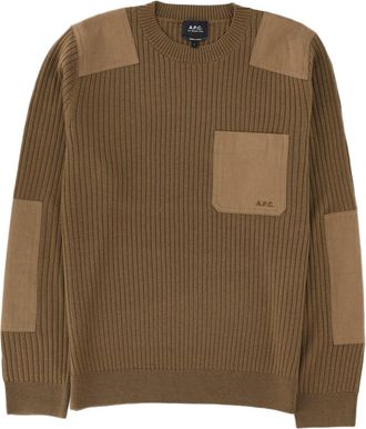 A.P.C. Ribbed Wool Knit Sweater With Suede Accents