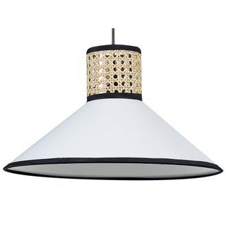 Beliani L&aacute;mpara De Techo De Poli&eacute;ster Rat&aacute;n Algod&oacute;n Natural Blanco Negro 188 Cm Mantua