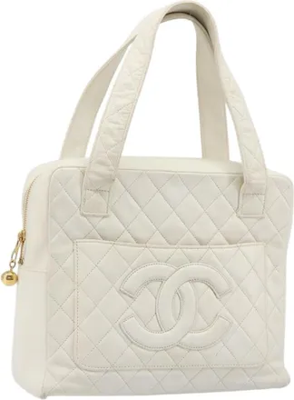 Chanel Cc Handbag Leather White Leather Handbag (Pre-Owned)
