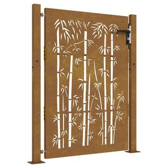 Berkfield Home Garden Gate 105x130 cm Corten Steel Bamboo Design in Brown