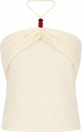 Magda Butrym White Solid Halter Neck Top
