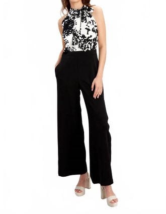 Frank Lyman Design Abstract High-Neck Jumpsuit In Black/off White