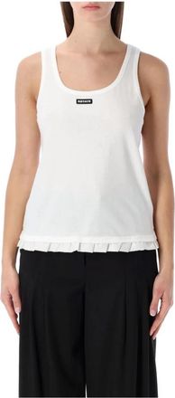 Rotate Tanktop met rucheszoom - Dames - Tops zonder mouwen - Wit - L - Katoen - Tops
