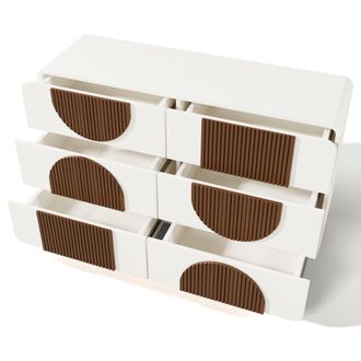 STILVORA C&oacute;moda Con 6 Cajones Y Dise&ntilde;o Redondeado, Gu&iacute;as Silenciosas, Estilo Elegante, De Madera, 121&times;41&times;71 Cm, Blanco
