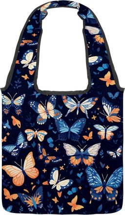 Generic Colorful Art Butterfly Reversible Canvas Shoulder Tote - Double-Sided Print, 12oz Cotton, 27cm Drop, Fold-Flat Bag for Travel, Shopping, Street Outing
