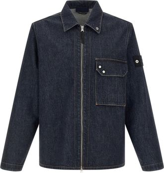 Stone Island Blue Zip Up Denim Overshirt