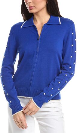 St. John Bobble Intarsia Pointelle Knit Jacket