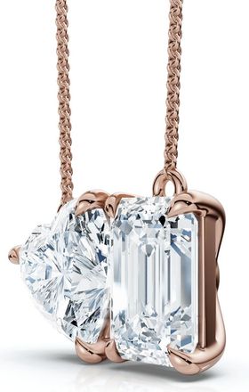 Pompeii3 2Ct TW Toi et Moi Heart and Emerald Diamond Pendant 14k Gold 18 Chain Lab Grown