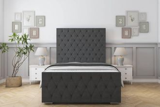 Sloomy Watson Dumfries Frame-Mattress - 50 Upholstered Headboard in Dark Grey | Size: Double