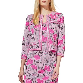 Ming Wang Floral Crop Knit Jacket in Perfect Pink Multi at Nordstrom Rack, Size X-Large