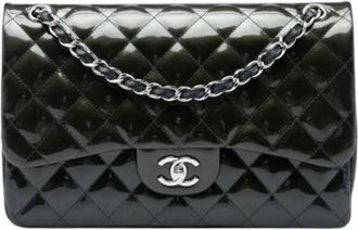 Chanel Pre-owned Double Flap Shoulder Bag - Dames - Vintage Schoudertas - Groen - ONE Size - Leer - Vintage